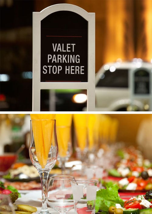 Photo of a banquet table filled with food