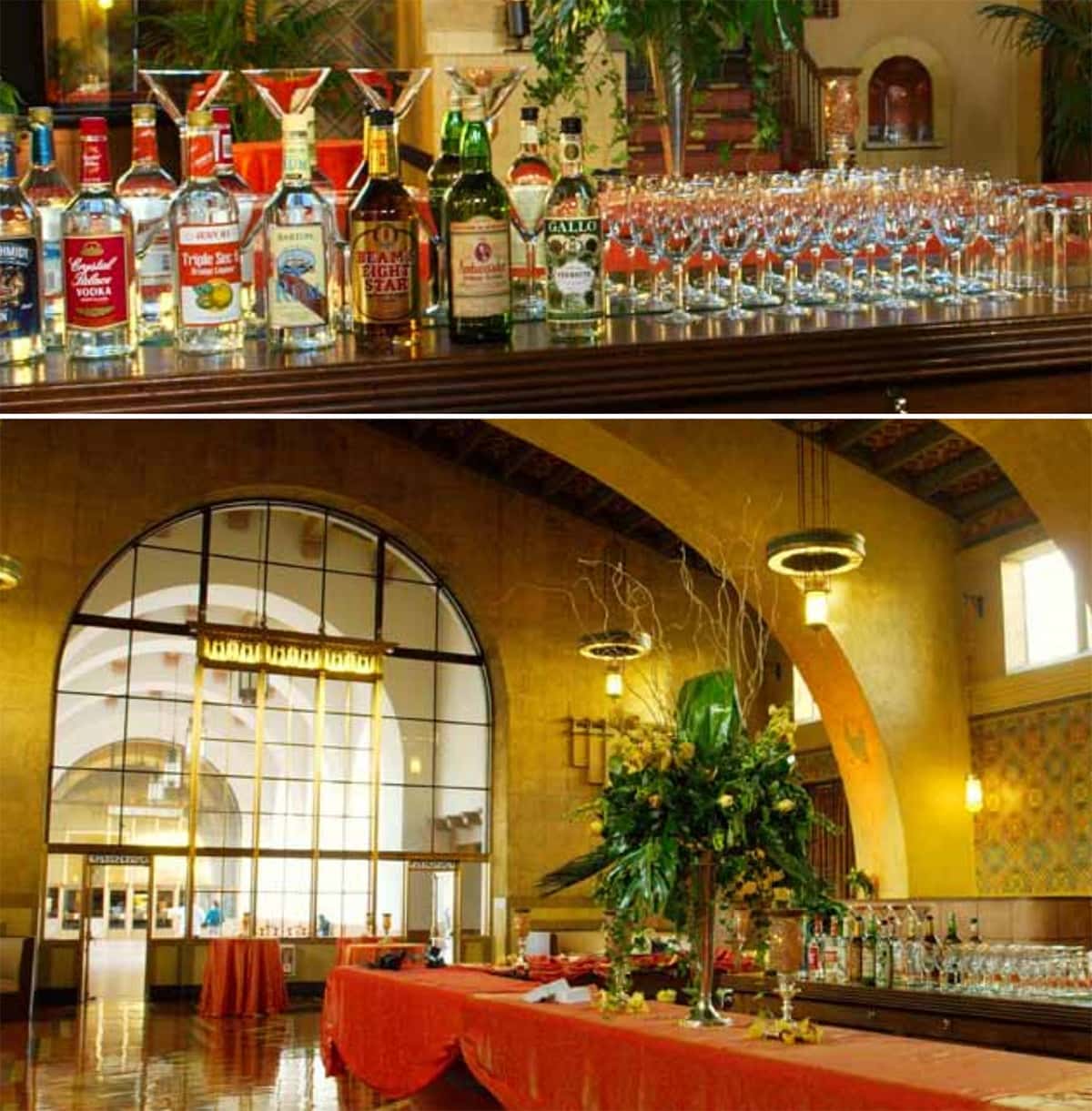 Photo of a banquet table filled with food