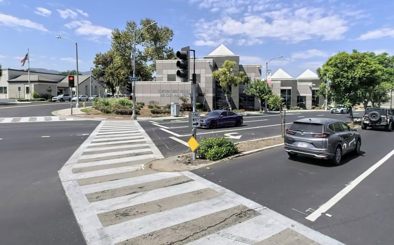 Street view of Corona Public Library in Corona CA