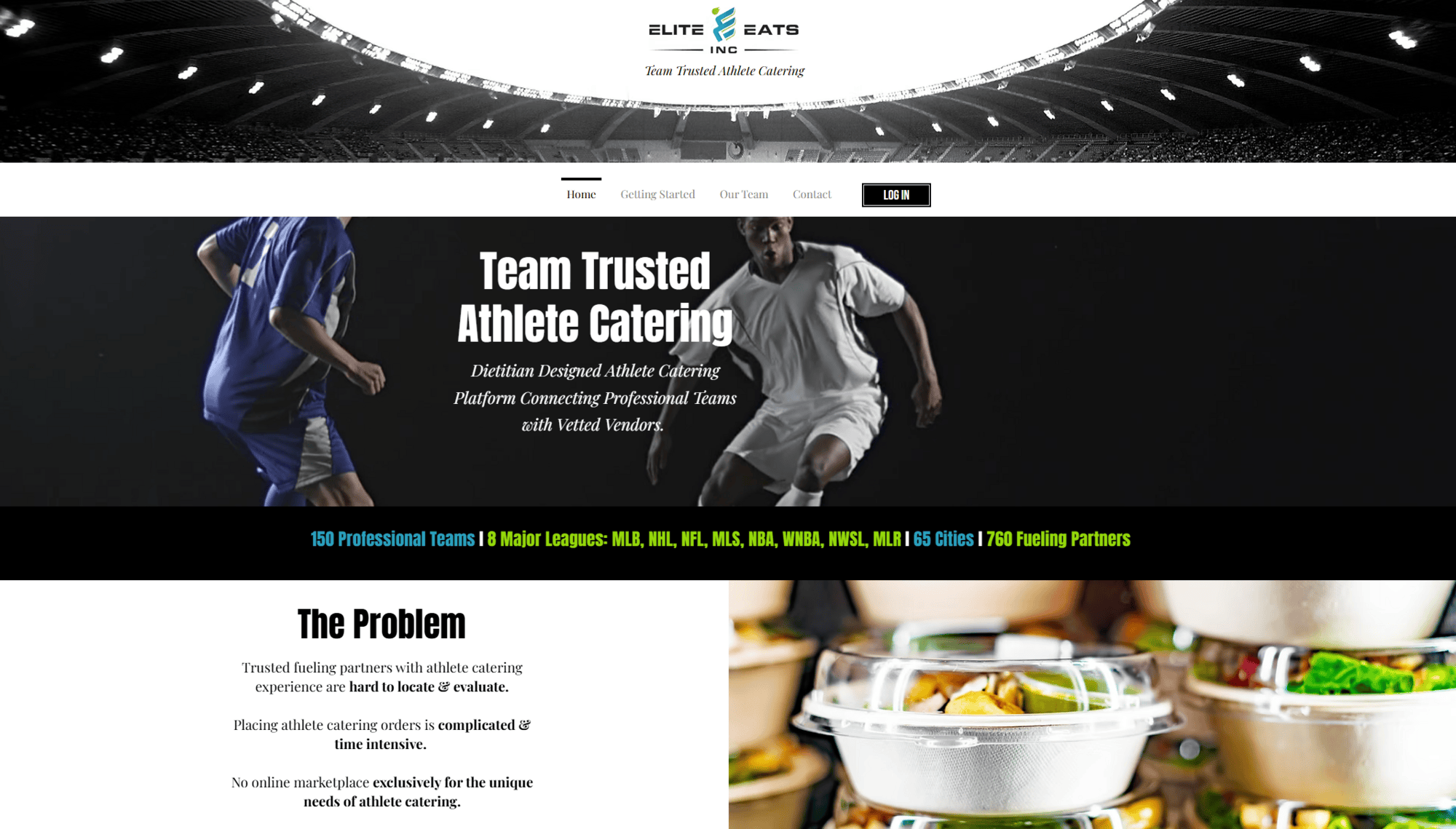 A screenshot of the homepage for Elite Eats