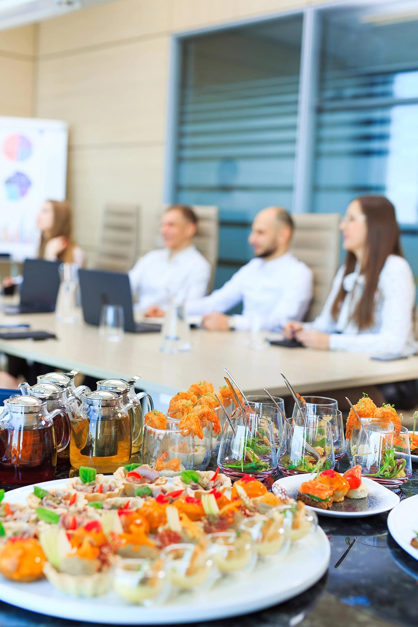 Executive lunch catering working lunch at a conference table in Corona, CA by Chef Bill Blackburn